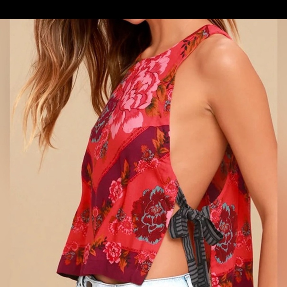Free People Floral Red Crop Top